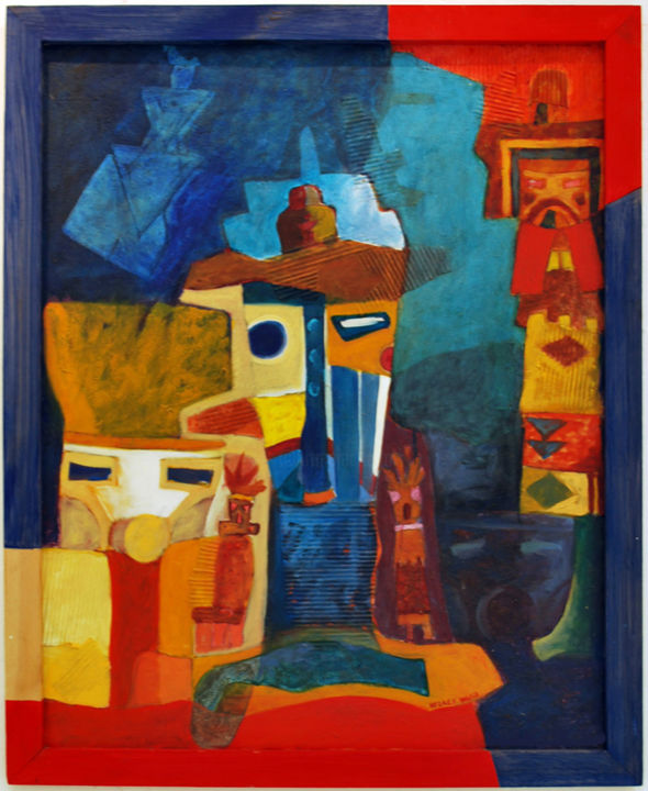 Painting titled "Poupée Kachina 1" by Walid Helali, Original Artwork, Oil