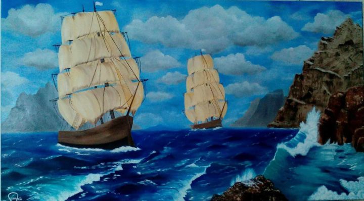 Peinture intitulée "voiliers.jpg" par Anissa Chaabane, Œuvre d'art originale, Huile