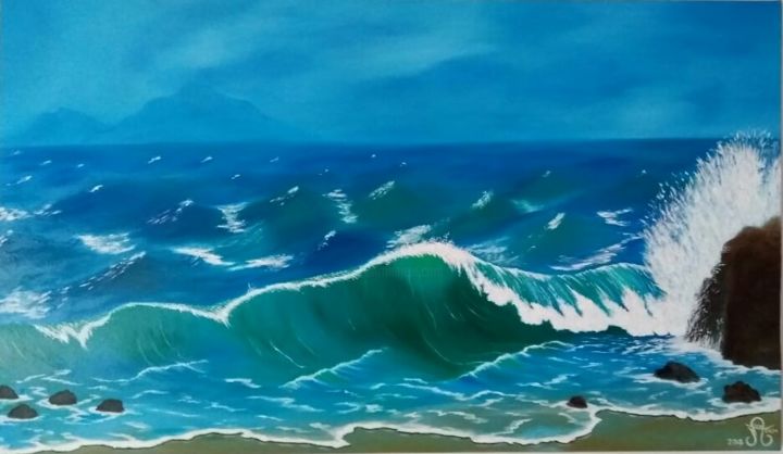 Peinture intitulée "Vague" par Anissa Chaabane, Œuvre d'art originale, Huile