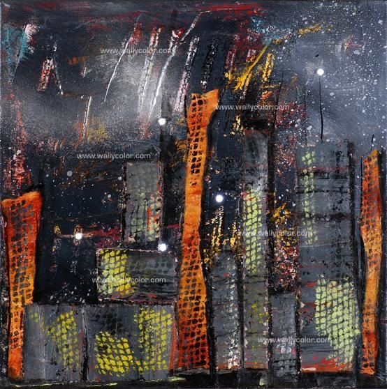 Schilderij getiteld "Paysage urbain 2" door Wally, Origineel Kunstwerk, Acryl