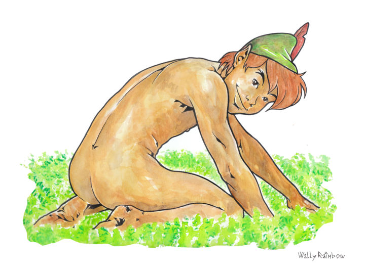 Painting titled "Male Nude Art Boy C…" by Wally Rainbow, Original Artwork, Watercolor