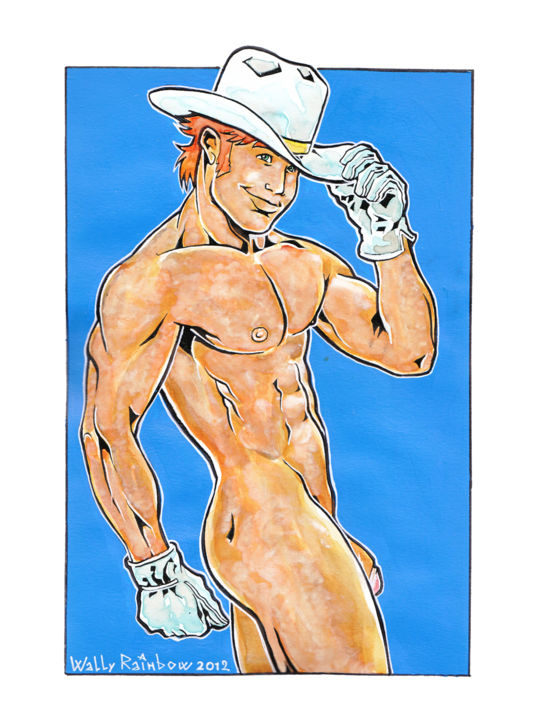 Painting titled "Nude Male Man Gay C…" by Wally Rainbow, Original Artwork, Watercolor