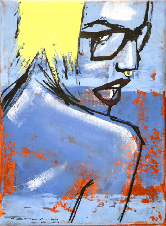 Pintura titulada "Blonde frau mit Bri…" por Walter Fröhlich, Obra de arte original, Acrílico Montado en Bastidor de camilla…