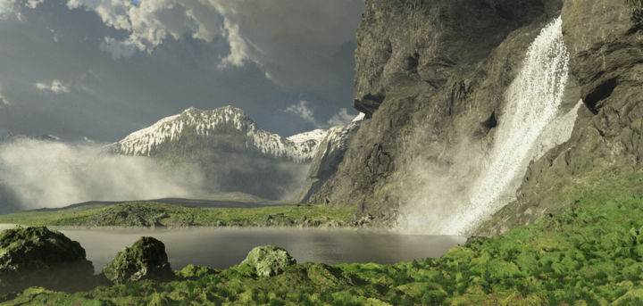 Digital Arts titled "Waterfall in Iceland" by Walter Perdan, Original Artwork