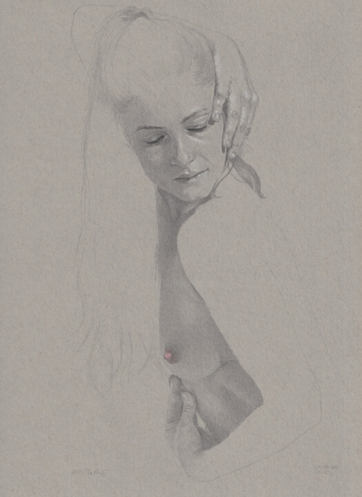 Drawing titled ""Pose Nr.15 (22:26)"" by Walter Roos, Original Artwork, Pencil