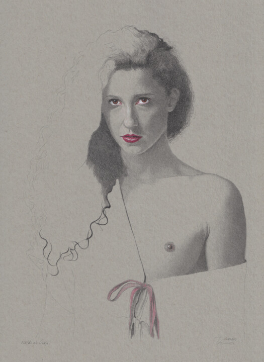 Zeichnungen mit dem Titel ""Die rote Schleife…" von Walter Roos, Original-Kunstwerk, Bleistift