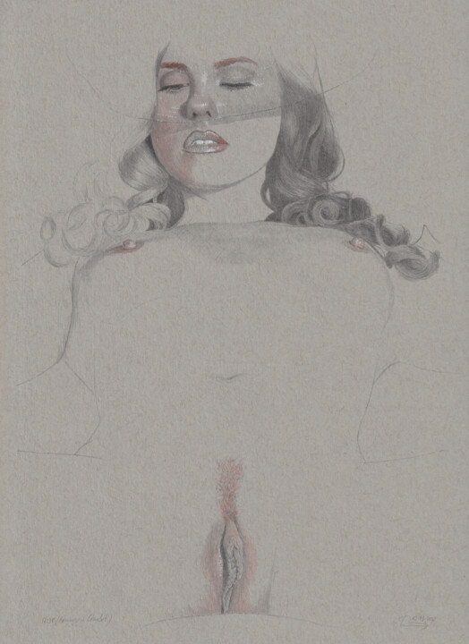 Desenho intitulada ""Hommage à Courbet…" por Walter Roos, Obras de arte originais, Lápis
