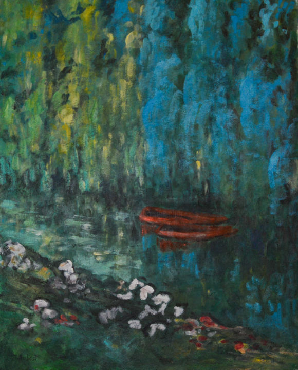 Painting titled "Les barques" by Jacqueline Aubert, Original Artwork