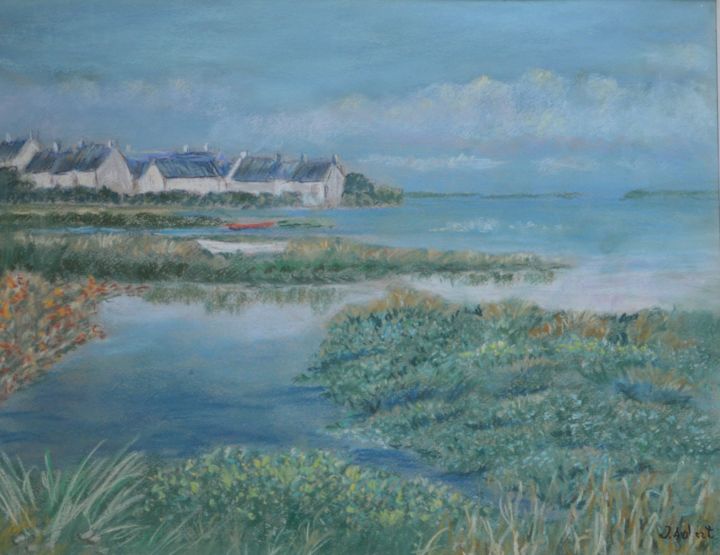 Painting titled "Le village" by Jacqueline Aubert, Original Artwork