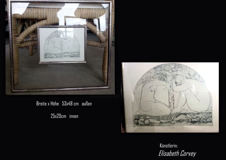 Painting titled "Zwei Frauen unter d…" by Walter Küpper, Original Art, Pencil Mounted on Other rigid panel