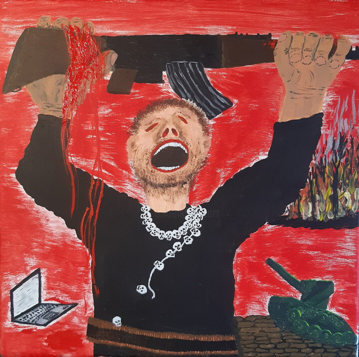 Malerei mit dem Titel "Der Krieg" von Waltraud Zechmeister, Original-Kunstwerk, Acryl