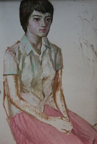 Painting titled "UNE FILLE 5" by Wancheng Liang, Original Artwork
