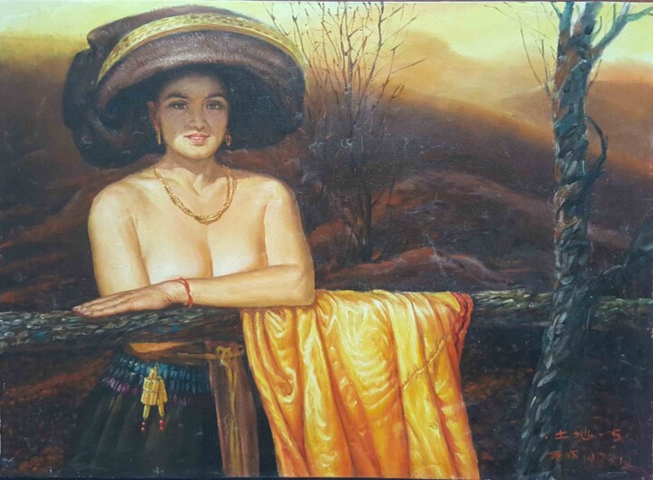 Painting titled "la Terre Sacre 5 土地…" by Wancheng Liang, Original Artwork, Oil