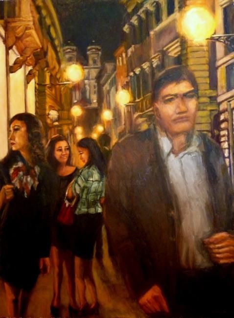Painting titled "Girls Night Out" by Wanchuan Kesler, Original Artwork, Oil