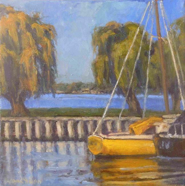 Painting titled "Yellow Boat" by Wanchuan Kesler, Original Artwork