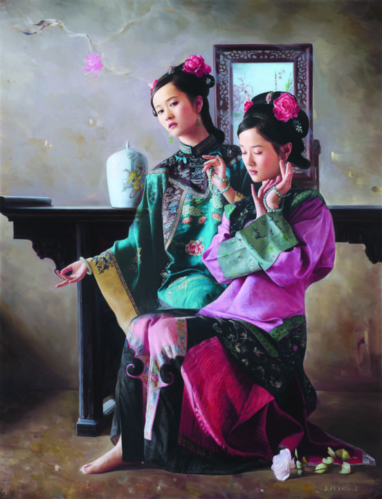 Printmaking titled "Flower Shadow and Z…" by Mingyue Wang Wang Ming Yue, Original Artwork, Oil