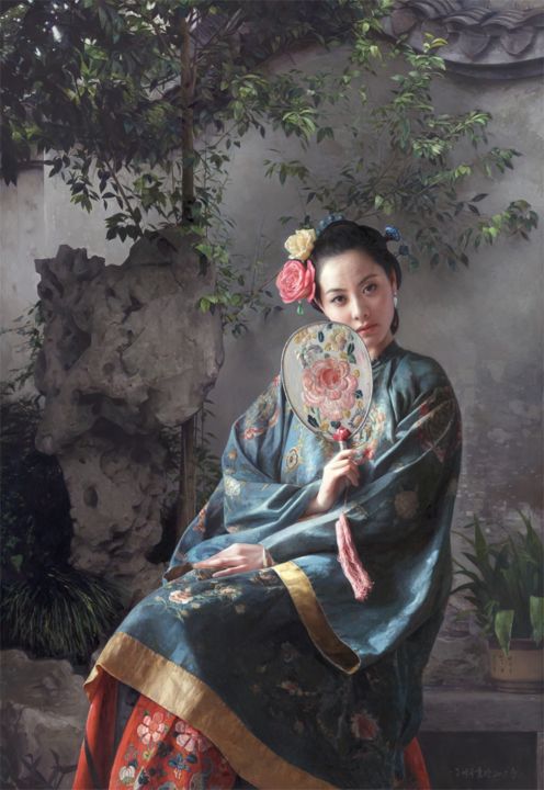 Printmaking titled "Garden  庭院" by Mingyue Wang Wang Ming Yue, Original Artwork, Oil
