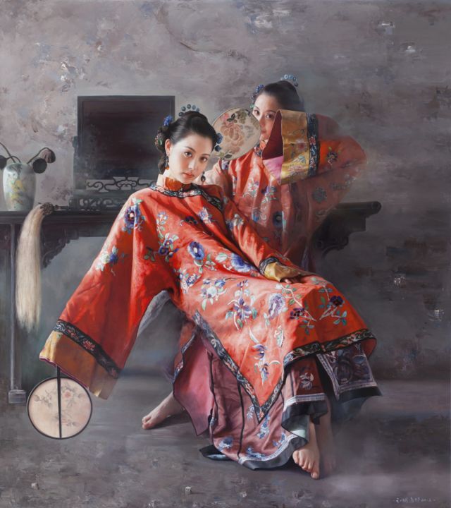 Gravures & estampes intitulée "Mirror of Colorful…" par Mingyue Wang Wang Ming Yue, Œuvre d'art originale, Huile