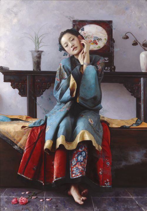 Printmaking titled "Dream of sweetheart…" by Mingyue Wang Wang Ming Yue, Original Artwork, Oil