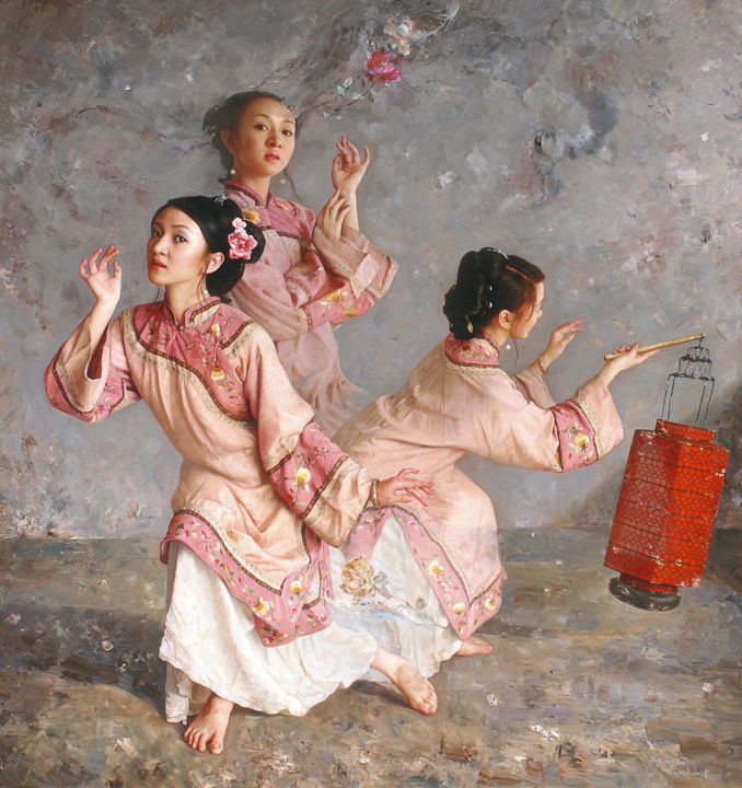 Estampas & grabados titulada "Celestial tune 天歌" por Mingyue Wang Wang Ming Yue, Obra de arte original, Pigmentos