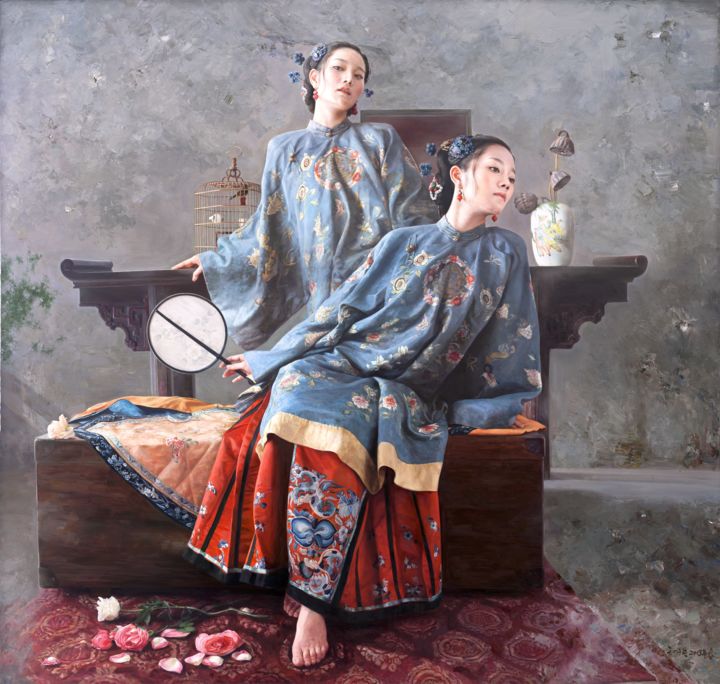 Estampas & grabados titulada "Skylark（云雀）" por Mingyue Wang Wang Ming Yue, Obra de arte original, Oleo