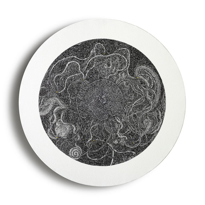 Dessin intitulée "Lune noire - le coe…" par Suo Yuan Wang, Œuvre d'art originale, Encre