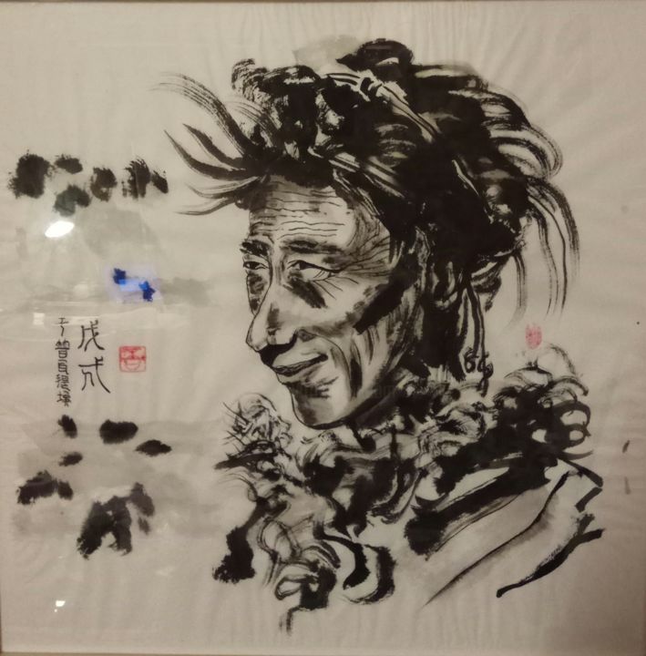 Pintura titulada "Un paysan tibetain…" por Zongnan Wang, Obra de arte original, Tinta