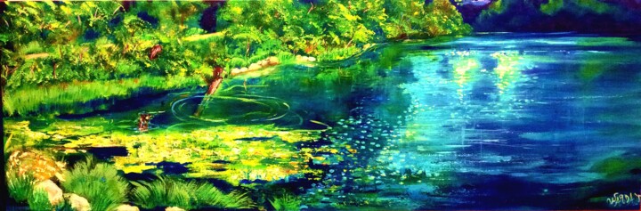 Painting titled "Pink Lake, Parc De…" by Warda, Original Artwork, Acrylic