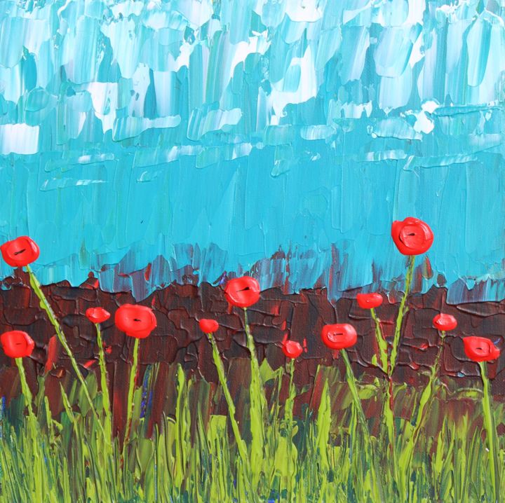 Painting titled "Poppy Field" by Ward Weiss, Original Artwork, Acrylic