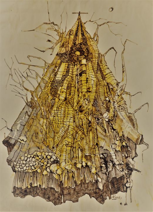 Drawing titled "Turmbau zu Babel (3)" by Stephan Rodriguez Warnemünde, Original Artwork, Ink