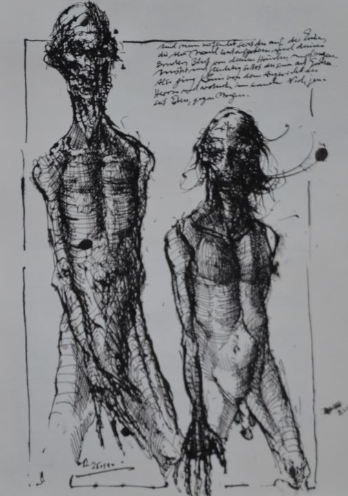 Σχέδιο με τίτλο "Kain und Abel" από Stephan Rodriguez Warnemünde, Αυθεντικά έργα τέχνης, Μελάνι