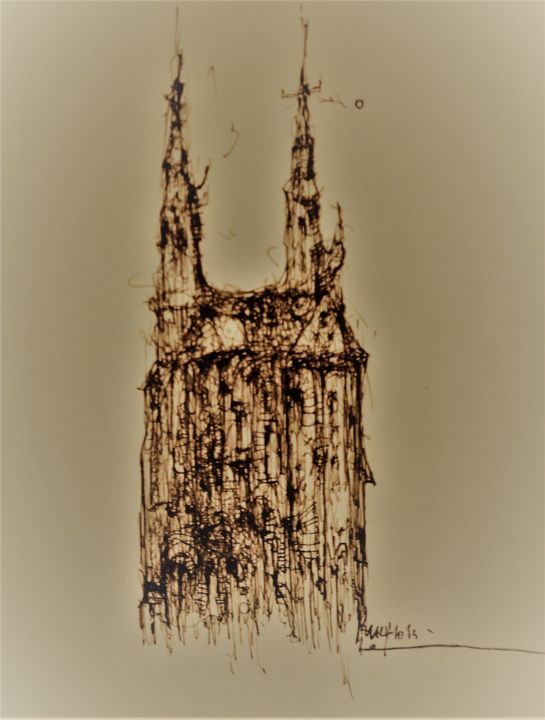 Zeichnungen mit dem Titel "Turmbau zu Babel (4)" von Stephan Rodriguez Warnemünde, Original-Kunstwerk, Tinte