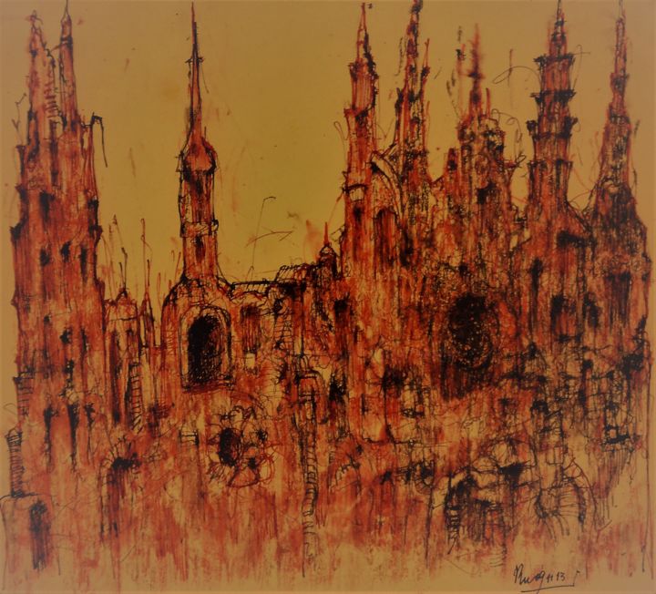 Tekening getiteld "Sodom und Gomorrha…" door Stephan Rodriguez Warnemünde, Origineel Kunstwerk, Conté