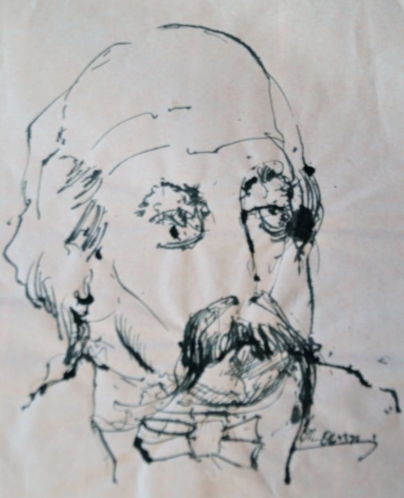 Drawing titled "Flaubert" by Stephan Rodriguez Warnemünde, Original Artwork, Ink