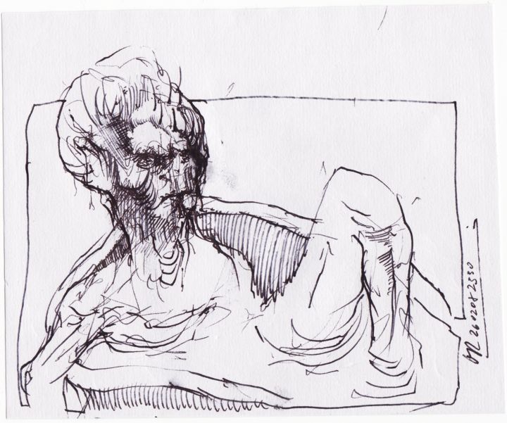 Drawing titled "Marat (2)" by Stephan Rodriguez Warnemünde, Original Artwork, Ink