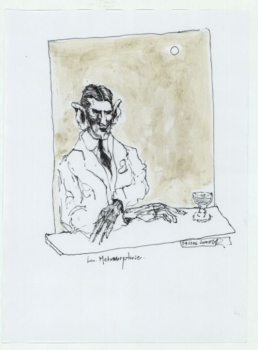 「Kafka (7)」というタイトルの描画 Stephan Rodriguez Warnemündeによって, オリジナルのアートワーク, インク