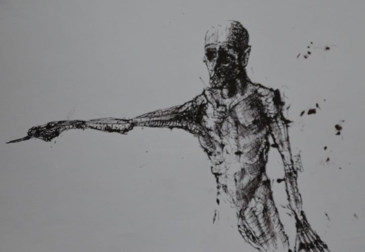 Drawing titled "Hiob (15)" by Stephan Rodriguez Warnemünde, Original Artwork, Ink