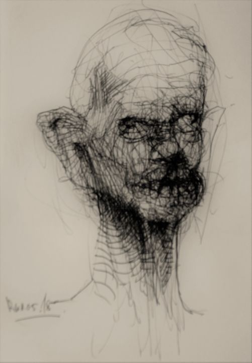 Zeichnungen mit dem Titel "Gesichti" von Stephan Rodriguez Warnemünde, Original-Kunstwerk, Kugelschreiber
