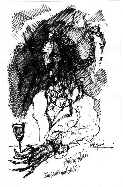 Σχέδιο με τίτλο "Salieri" από Stephan Rodriguez Warnemünde, Αυθεντικά έργα τέχνης, Μελάνι