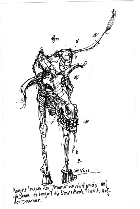 Drawing titled "Jammer" by Stephan Rodriguez Warnemünde, Original Artwork, Ink