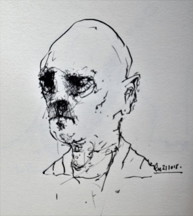 Drawing titled "Poor Richard (1)" by Stephan Rodriguez Warnemünde, Original Artwork, Ink