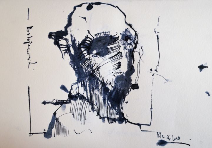 Zeichnungen mit dem Titel "Dostojewski (2)" von Stephan Rodriguez Warnemünde, Original-Kunstwerk, Tinte