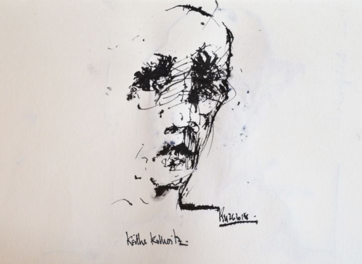 Drawing titled "Käthe Kollwitz" by Stephan Rodriguez Warnemünde, Original Artwork, Ink