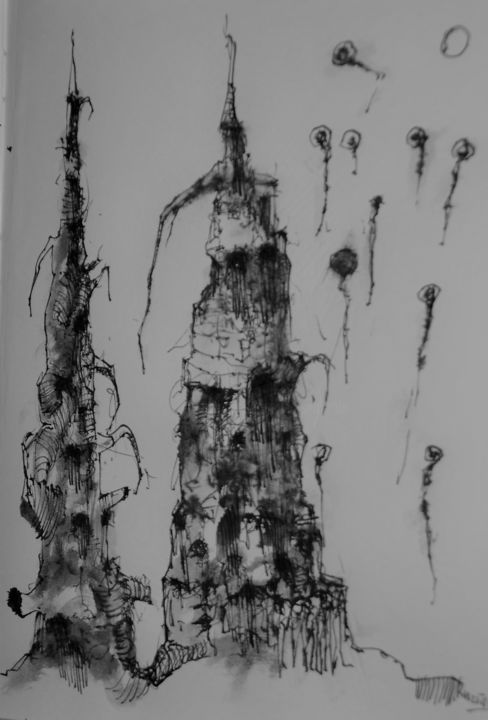 Drawing titled "Liebestürme" by Stephan Rodriguez Warnemünde, Original Artwork, Ink