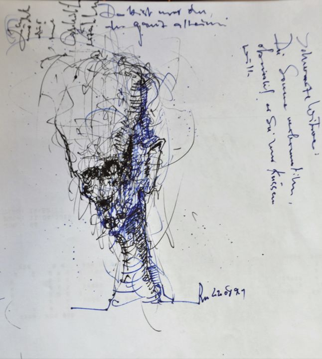 Σχέδιο με τίτλο "Kopfgeburt" από Stephan Rodriguez Warnemünde, Αυθεντικά έργα τέχνης, Στυλό