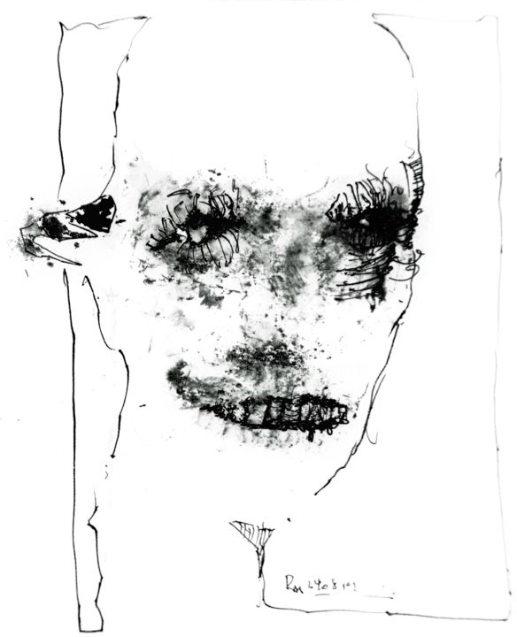 Tekening getiteld "Das Lächeln am Fuße…" door Stephan Rodriguez Warnemünde, Origineel Kunstwerk, Inkt