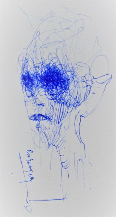 Disegno intitolato "Meine Fresse" da Stephan Rodriguez Warnemünde, Opera d'arte originale, Biro