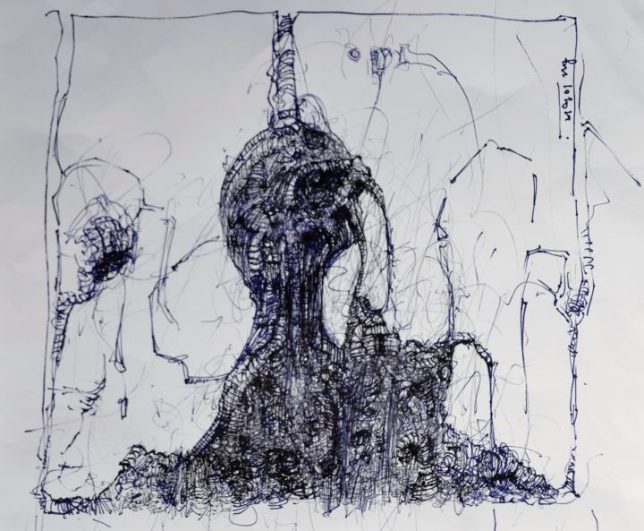 Zeichnungen mit dem Titel "Ruschkoffs Erwachen…" von Stephan Rodriguez Warnemünde, Original-Kunstwerk, Kugelschreiber