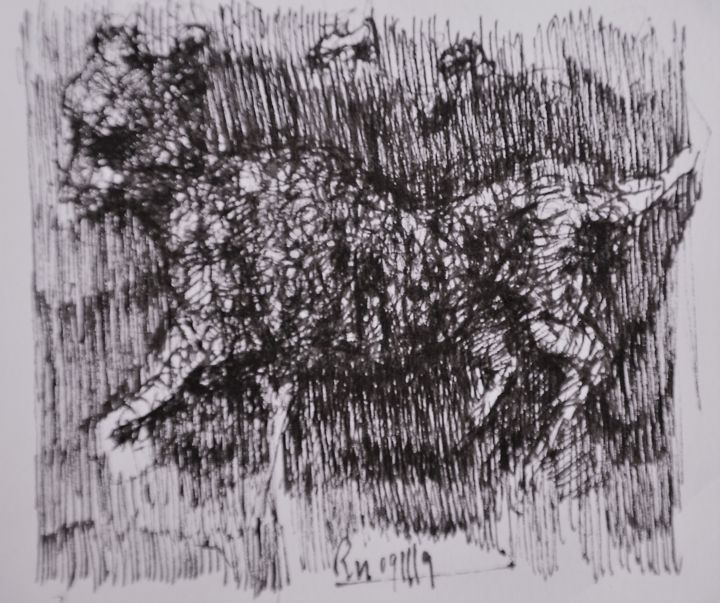 Dessin intitulée "Pussycat" par Stephan Rodriguez Warnemünde, Œuvre d'art originale, Encre