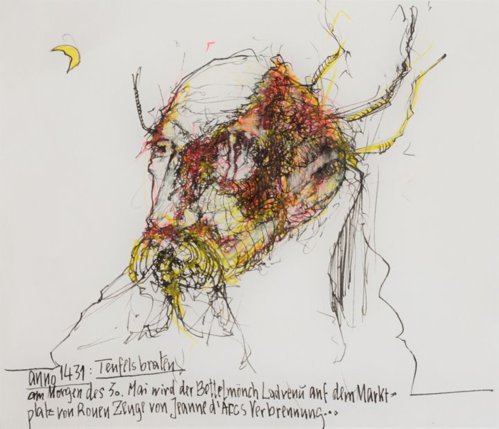 Drawing titled "Teufelsbraten" by Stephan Rodriguez Warnemünde, Original Artwork, Ink